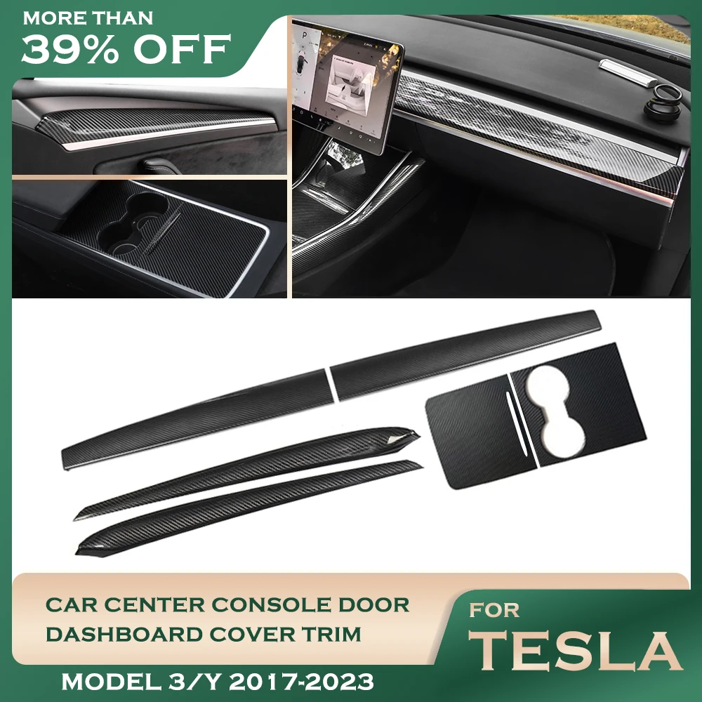 

Car Center Console Dashboard Cover For Tesla Model 3 Y 2023 Door Trim Strip Carbon Fibre ABS 2017-2022 Interior Modification