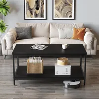 Black Coffee Table for Living Room Modern Rectangle 2-Tier Coffees Table with Storage Industrial Wood Center, Café Tables 1