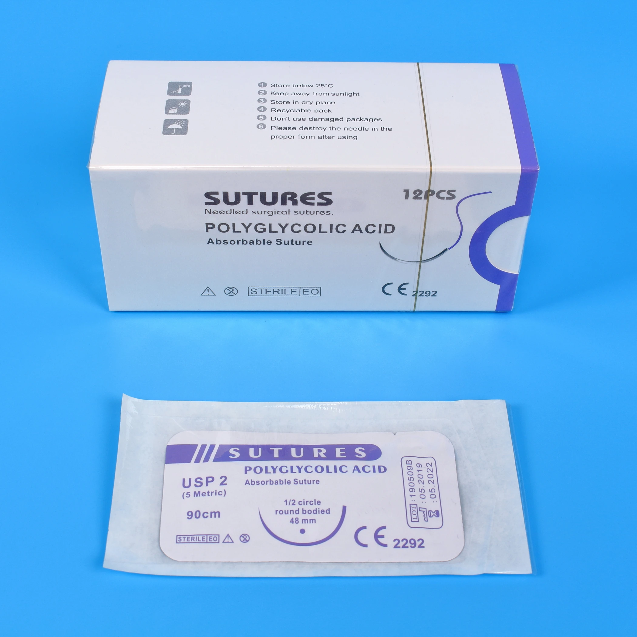 Veterinary PGA Sutures 90cm With Needle Sterile Polyglycolic Acid Animal Pet Use