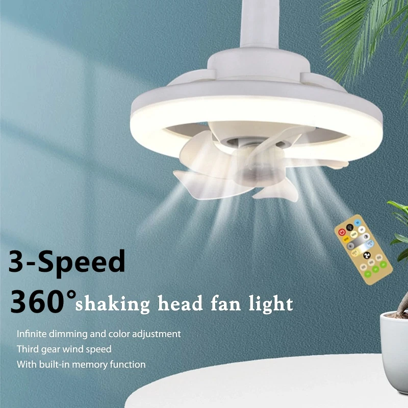 Ceiling Fan 48/60W Lighting Lamp E27 Converter Base Remote Control 3 Speeds 360&deg; for Bedroom Living Home