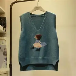 Spring and Autumn Korean Version Wear Cropped Woolen Horse Jacket Shoulder Sweater Vest V-neck Knitted Vest Women