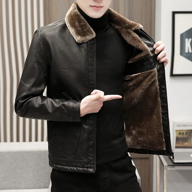 thumbnail image 1 of Chaquetas de piel sintética de vellón grueso para hombre, abrigos casuales de moda ajustados cortavientos para hombre, abrigo de piel sintética de felpa, abrigo cálido de terciopelo para invierno, 1 of 5