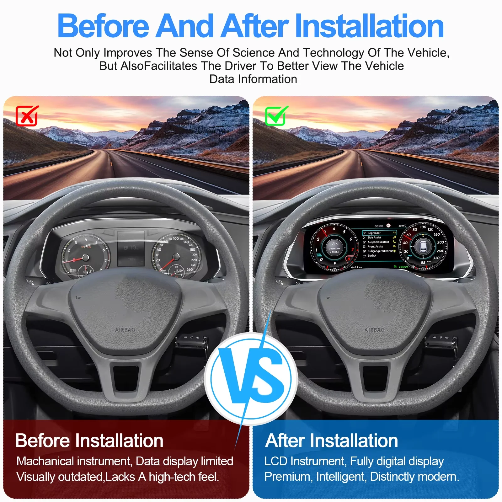 Panel de Instrumentos Digital de 12.3 Pulgadas para Volkswagen VW Sagitar 2019-2020, Cabina Virtual, Tablero de Instrumentos, Velocímetro 4