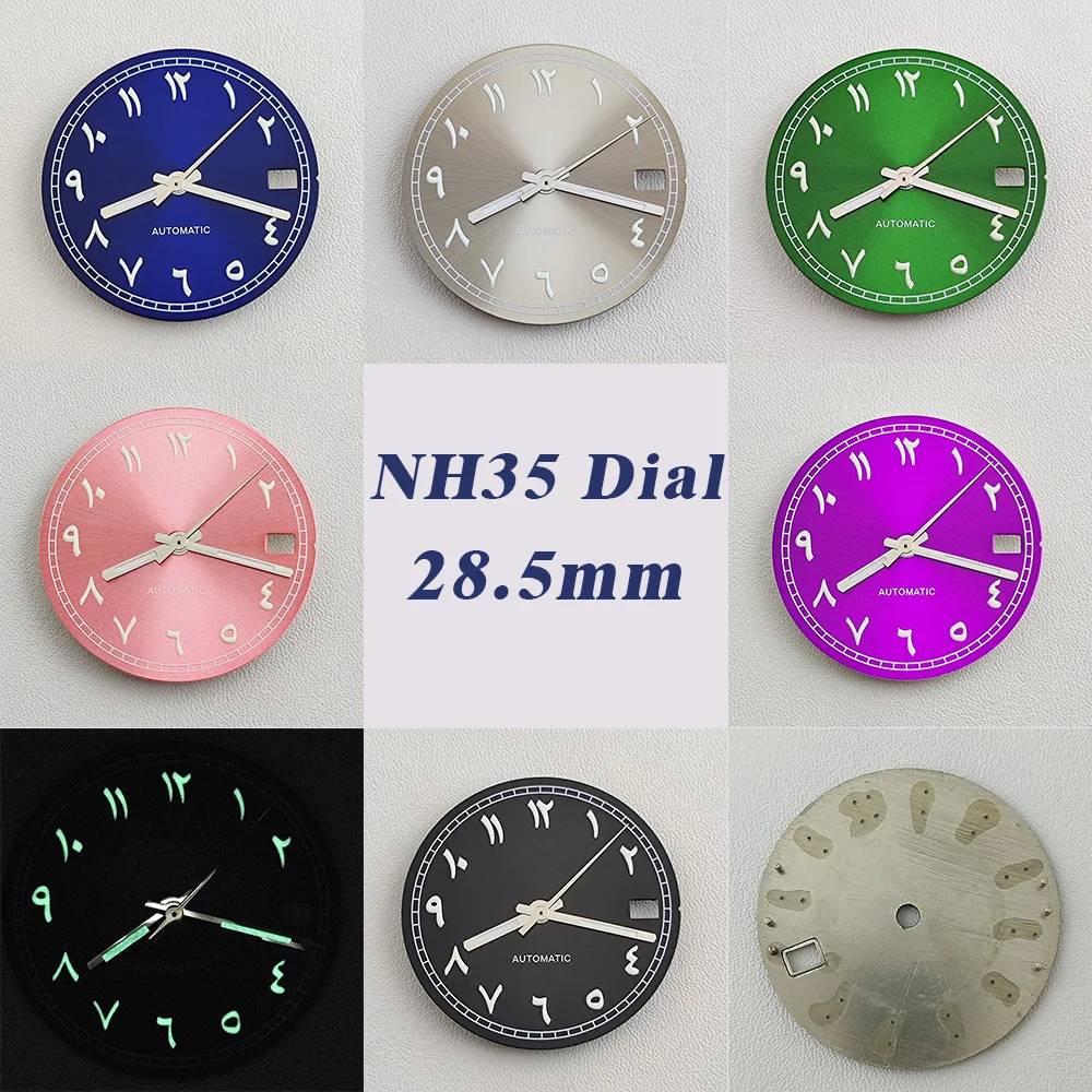 

NH35 dial 28.5mm Arabic dial Watch dial green luminous dial Suitable for NH35 NH36 movement watch accessories Watch repair tool