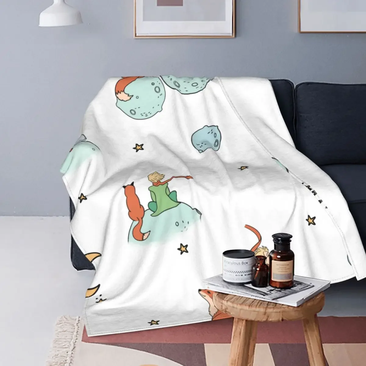 

The Little Prince Fox And Stars Cute Blanket Fleece Printed Portable Ultra-Soft Throw Blanket for Sofa Bedroom Bedding Throws