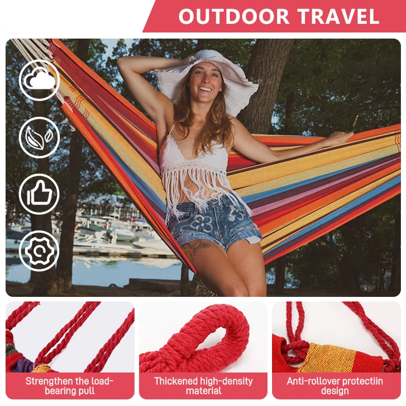 Outdoor Canvas Camping Hammock 2 People Bend Wood Stick Steady Garden Park Swing Hanging Chair 250*150cm camping hammock double hammock hammock swing chair outdoor hammock swing