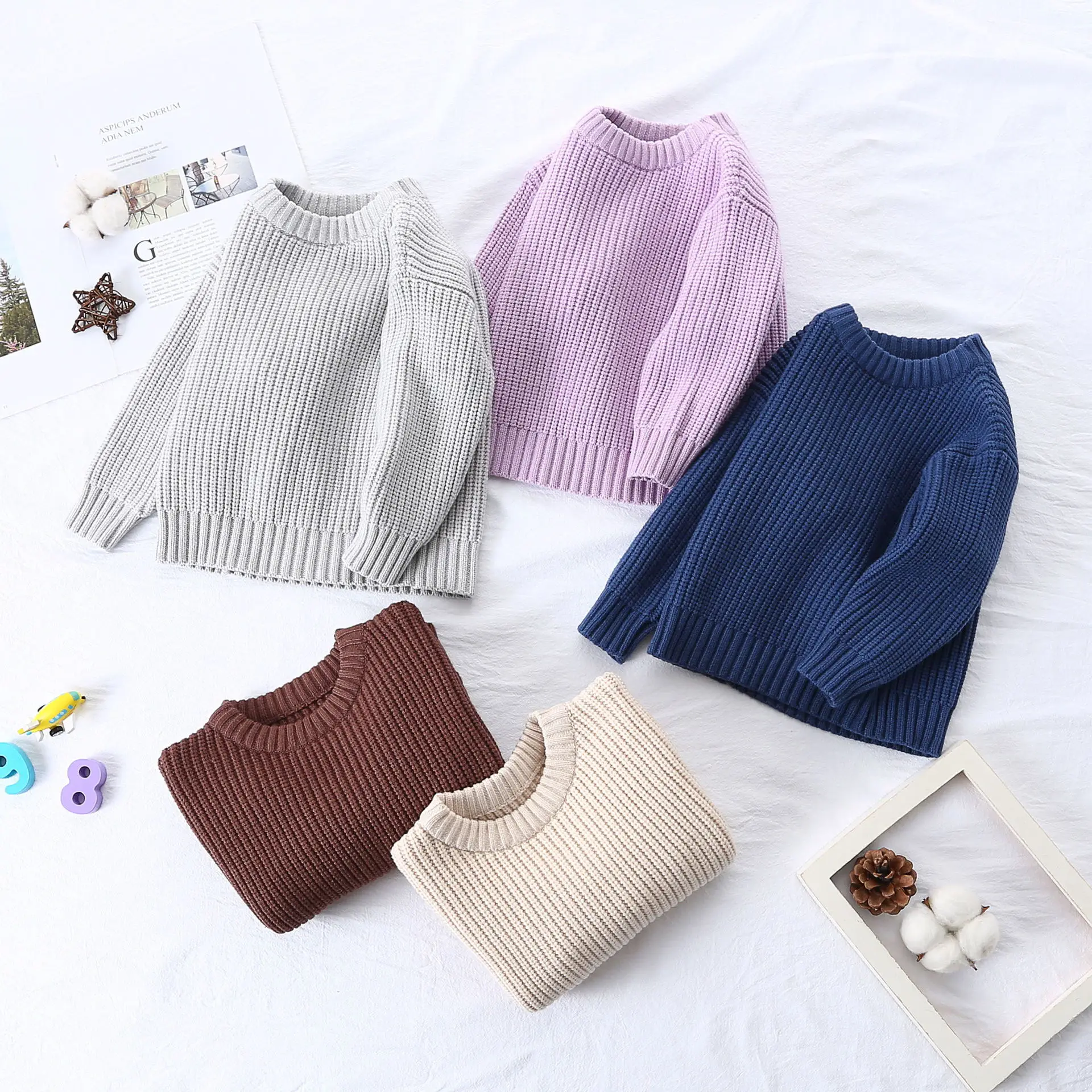 

Baby Girl Boy Knitted Sweater Clothes Clothing for Children Loose Smooth Kid Pure Solid Simple Casual Comfortable Cotton Tops