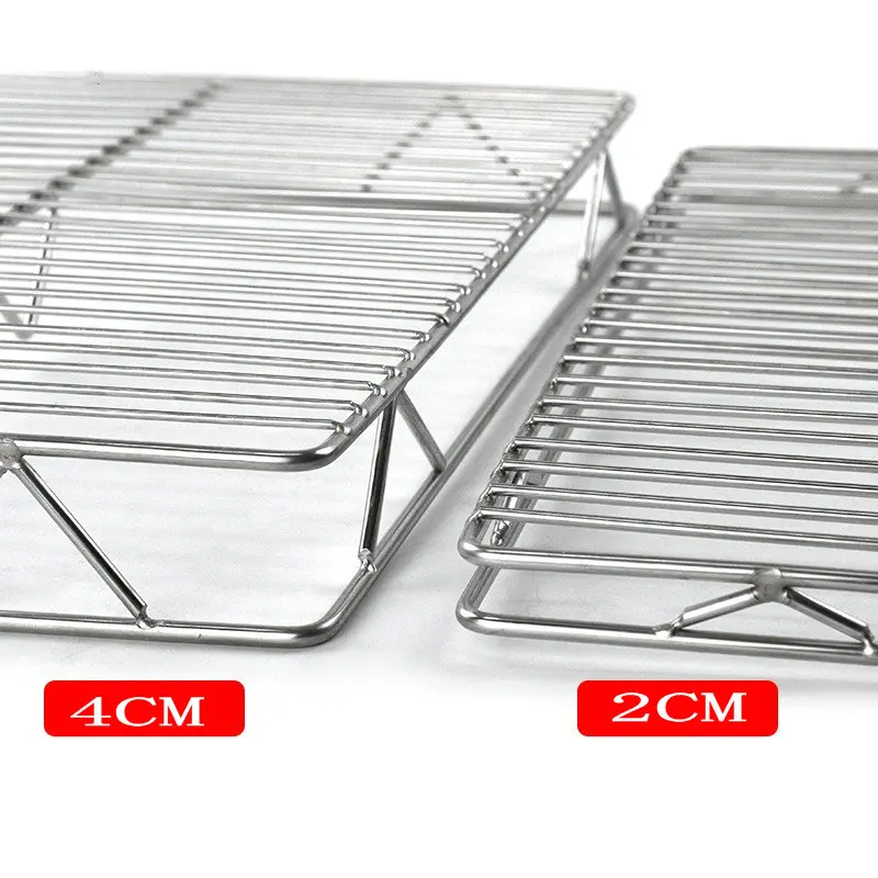 Stainless Steel 304 Food Grade Rectangle BBQ Barbecue Grill Wire Grid Mesh Net Drying Rack with Stable Square Frame and Feet