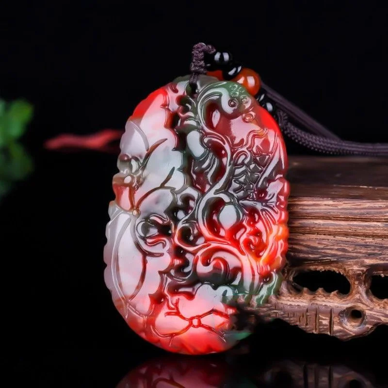 

Natural Xinjiang Hotan Jade Colorful Jade Pendant for More Than Years, Male and Female Goldfish Lotus Wedding Pendant