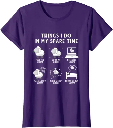 Cose Che Do Nel Mio Tempo Libero Sheeps Funny Sheep T-Shirt Girocollo Da Donna Maniche Lunghe O Corte