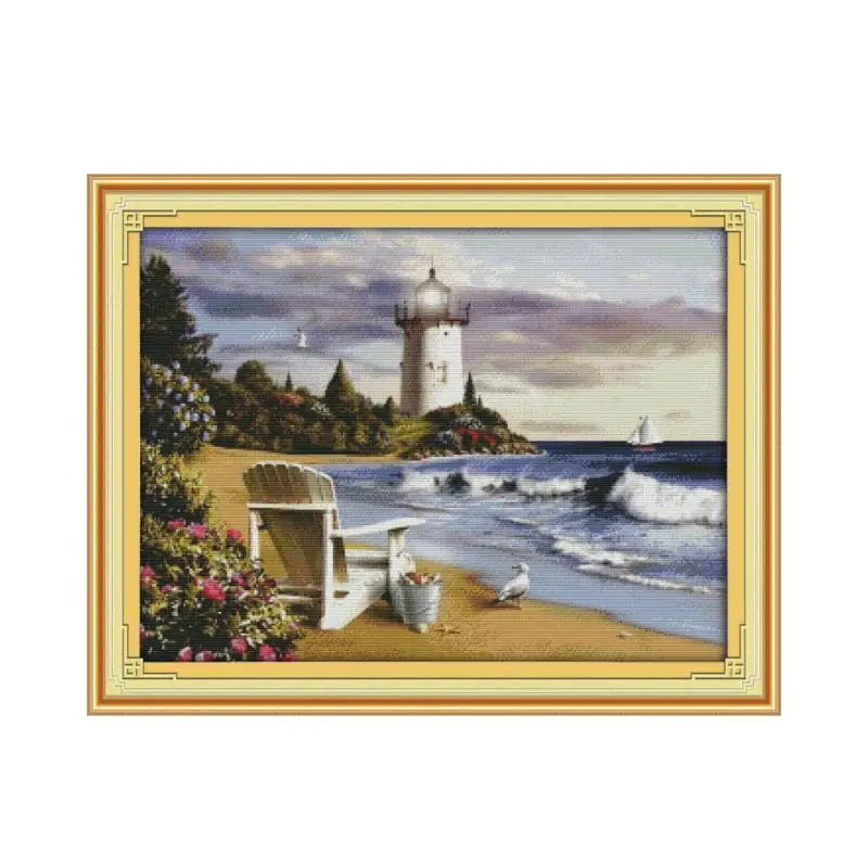 Lighthouse Cross Stitch Kit 14ct Count Printed Canvas 11ct Fabric x Stitching Embroidery DIY Handmade Needlework (4) cross stitch kit