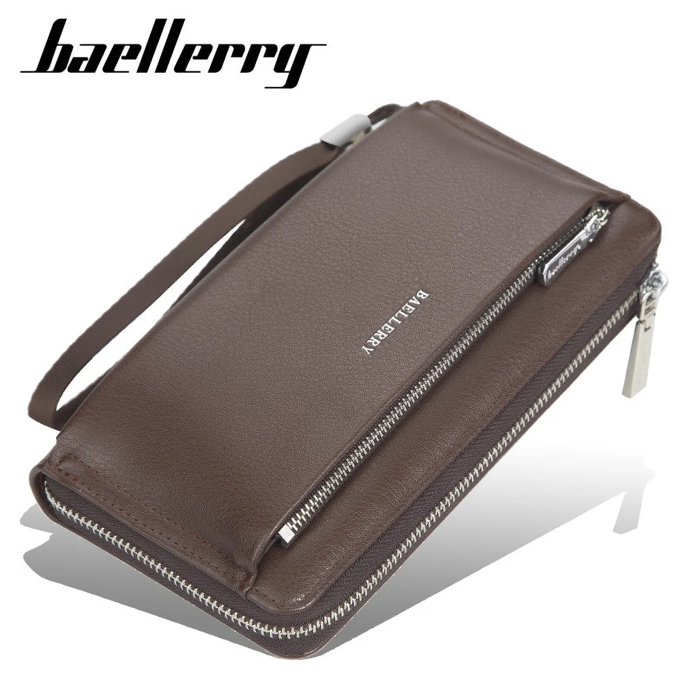 Baellerry Men's Travel Wallet Phone Sleeve + Wrist Strap RFID Blocking Long Business Organizer Triple Zipper