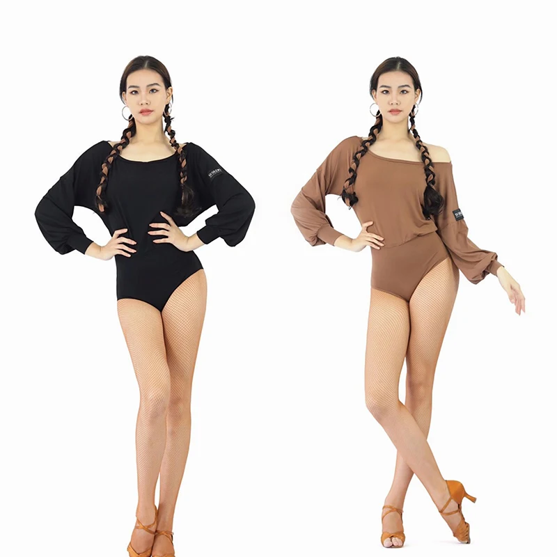 

Latin Dance Tops For Women Oblique Shoulder Long Sleeve Top Sexy Bodysuit Chacha Samba Rumba Tango Dress Latin Clothes DN14400