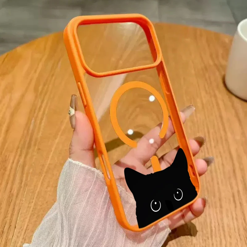 Black Cat Design Transparent Hard Shell Magnetic Phone Case