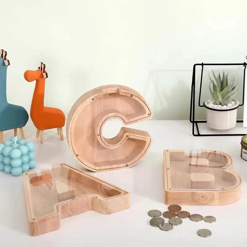 Wooden English Letter Piggy Bank Ins High-Value Net Red Desirable Piggy Bank Children'S Cartoon Gift