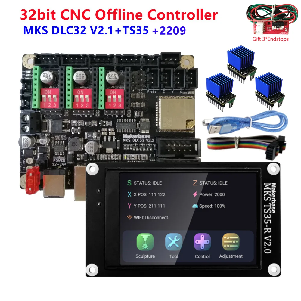 MKS DLC32 v2 32 비트 GRBL 오프라인 Wifi 컨트롤러 TS35-R LCD 디스플레이 CNC3018 MAX PRO CNC 레이저 음각 기계용 업그레이드 키트