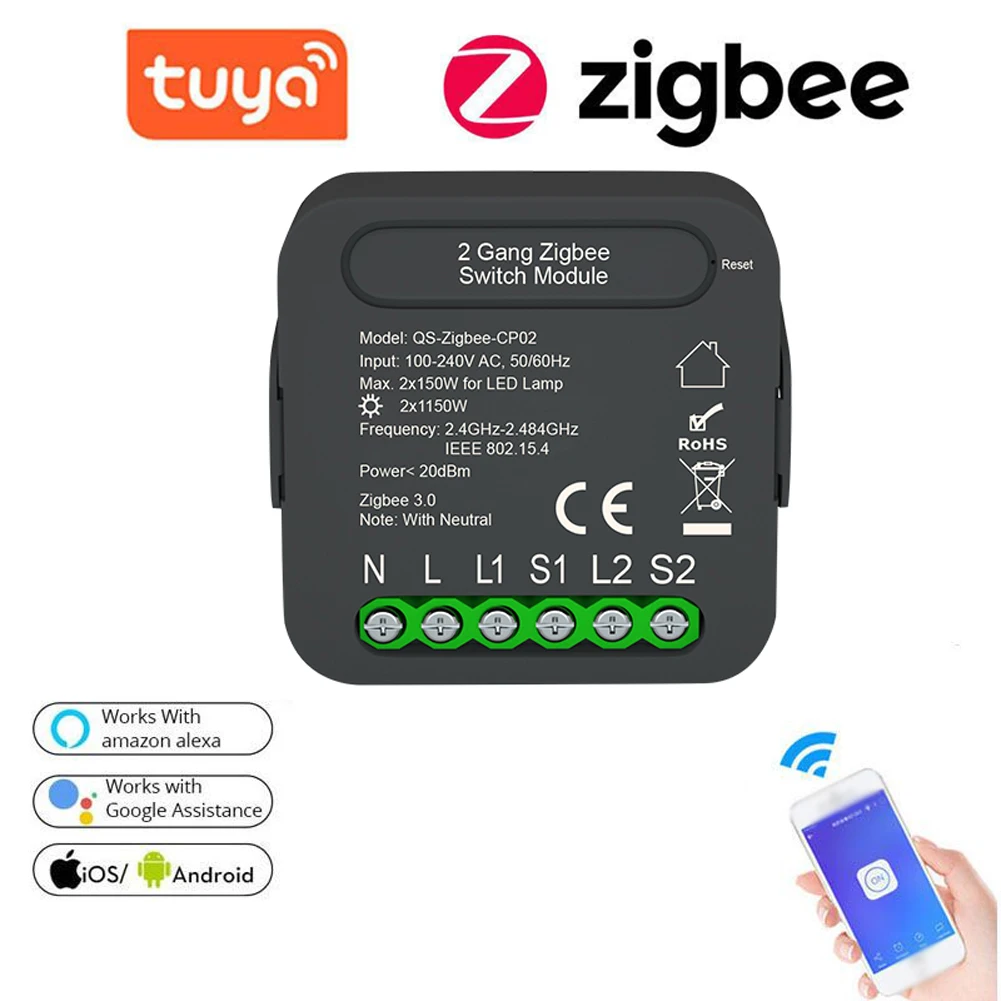 Умный модуль выключателя Tuya Smart Life ZigBee домашний с голосовым управлением через