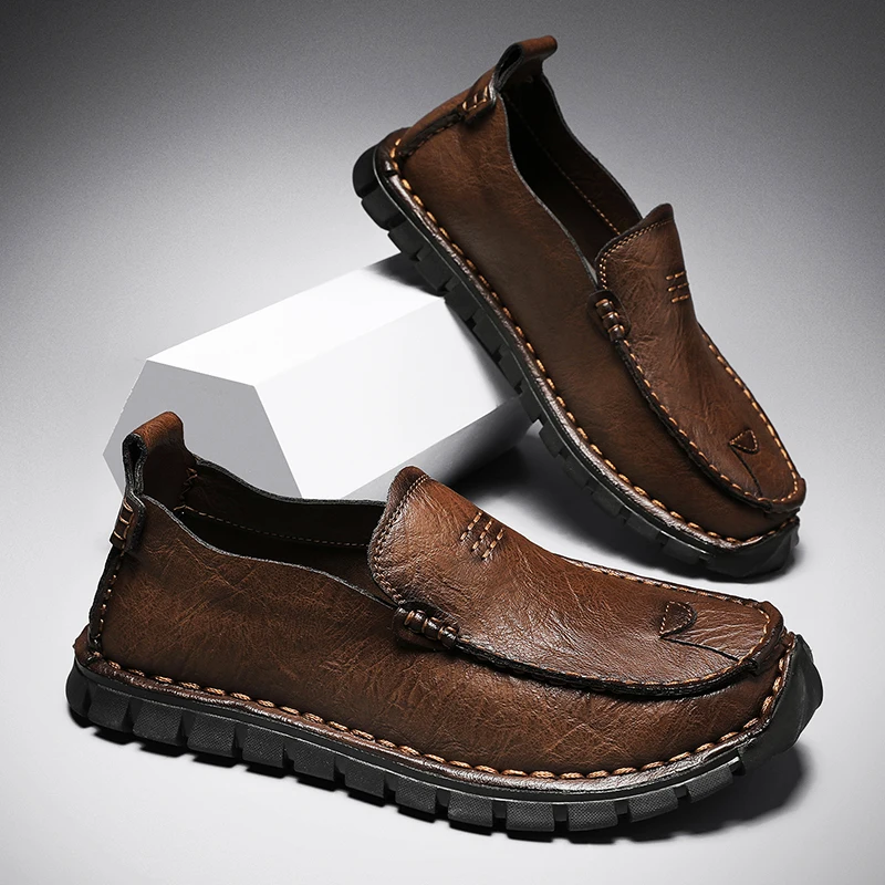 Genuine Leather Men Loafers Slip on Business Casual Leather Shoes