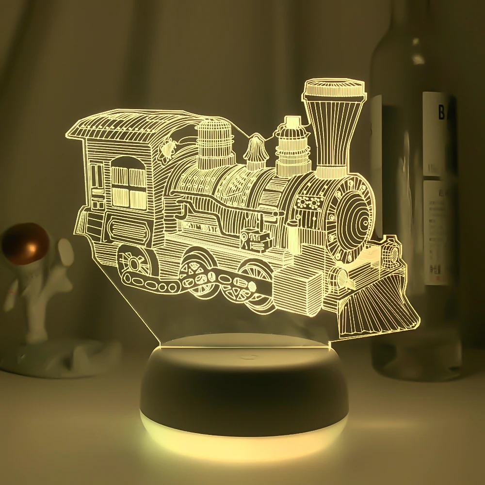 holiday nights of lights Train 3D USB Lamp Touch Remote Christmas New Year Gift Bedroom Desk Beside Decora LED Sleeping Novelty Steam Train Night Light cat night light