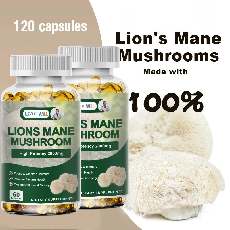 Lion's Mane Capsules Promotes Mental Clarity Focus Memory Mushroom Supplement Original Flavor Non-GMO