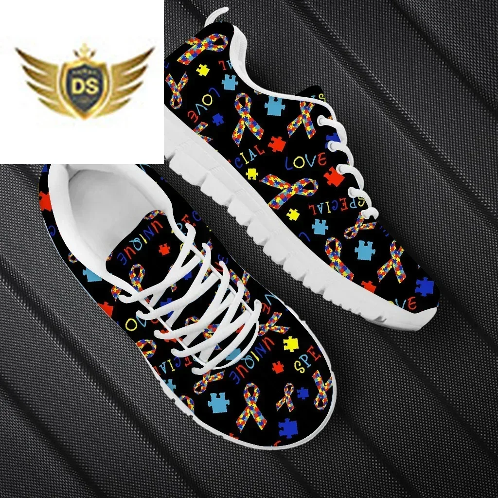 Woman Flats Shoes Autism Awareness Design For Girls Personalized Walking Shoes Female Wear-resistant Sport Sneakers