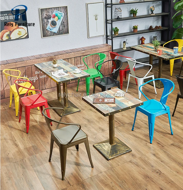 Foshan Furniture Iron Steel Metal Restaurant Coffee Chair Fast Food Cafe Table and Chair