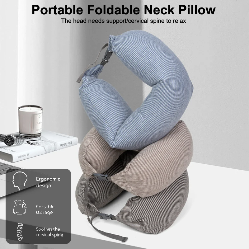 Neck Pillow Neck Support Breathable Stuffable U-shaped Pillow With Hidden Zipper Adjustable Drawstring Neck Pillow For Travel 2