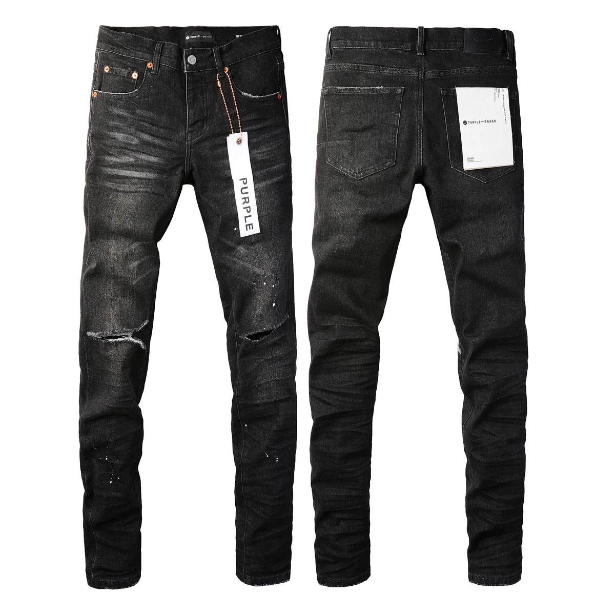 

Purple Jeans Men Designer Brand Denim Pants Black Distressed Slim Streetwear Destroyed Hole Graffiti Ripped Painted Trousers
