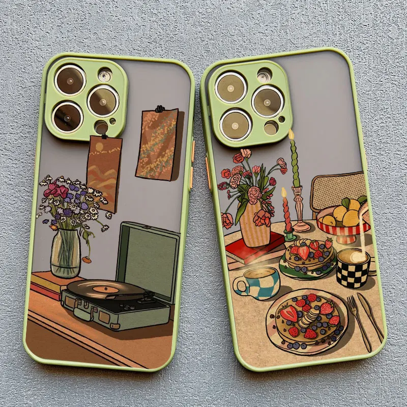 Cartoon Home Furnishing Tisch Katze Handyhülle für iPhone 15 14 13 12 11 Pro Max Mini SE2 15 14 8 7 Plus XR XS stoßfeste Abdeckungen – Detail 12