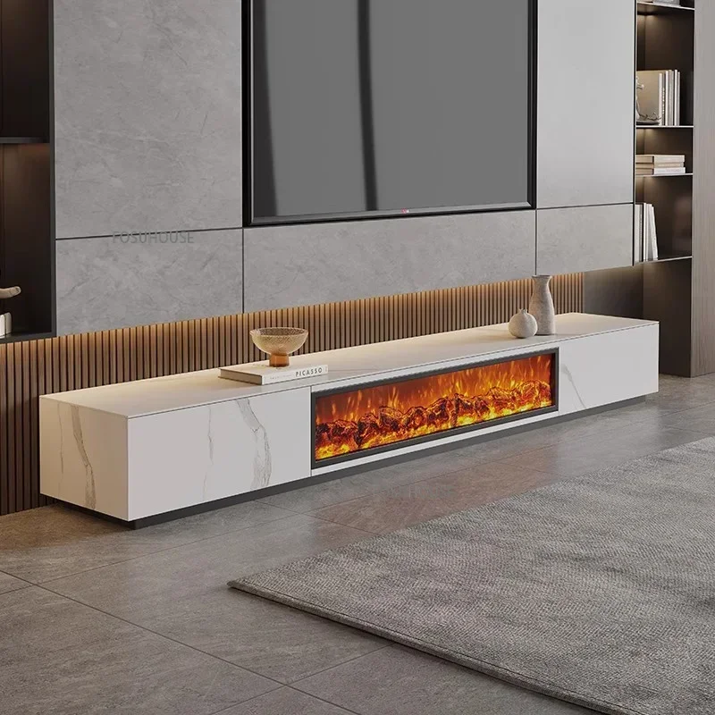 Nordic Luxury Tv Stand With Fireplace Embedded Simulation Flame Fake Fire Electric Fireplace Living Room TV Cabinet Z