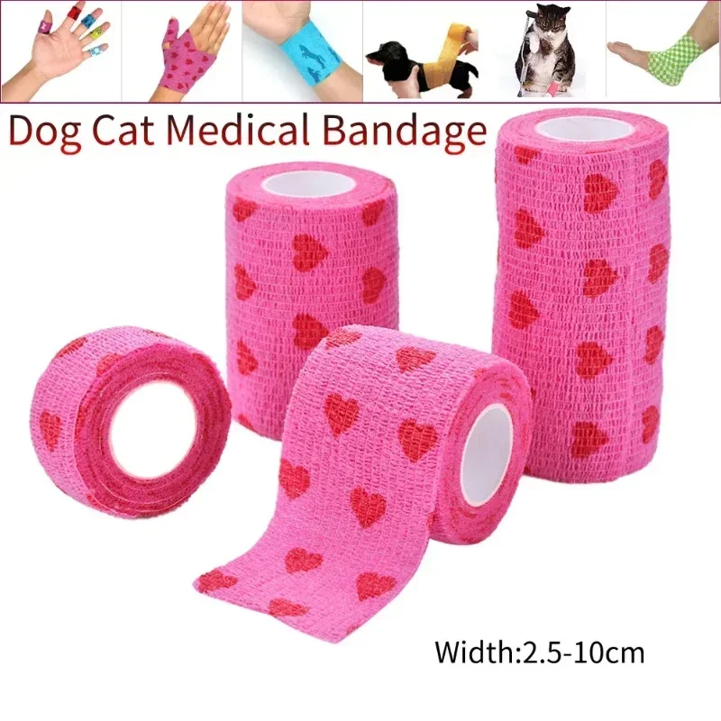 Self Adhering Bandage Pet Dog Cat Medical Breathable Elastic Non-woven Self Adherent Wound Outdoor Retractable Sports Tape