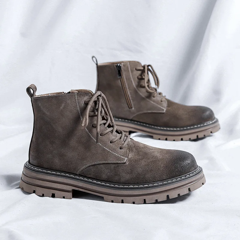 Men Chelsea Boots Genuine Leather Ankle Casual Motorcycle Hiking Work