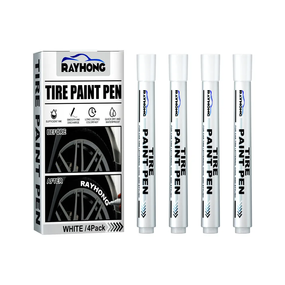 

4Pcs Car Tyre Paint Marker Pens Waterproof Permanent Pen Fit For Car Motorcycle Tyre Tread Rubber Oil Based