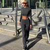 Hawthaw Women 2024 Spring Autumn Long Sleeve Crop Tops Long Pants Two Piece Matching Sets Outfits Streetwear Wholesale Items 2