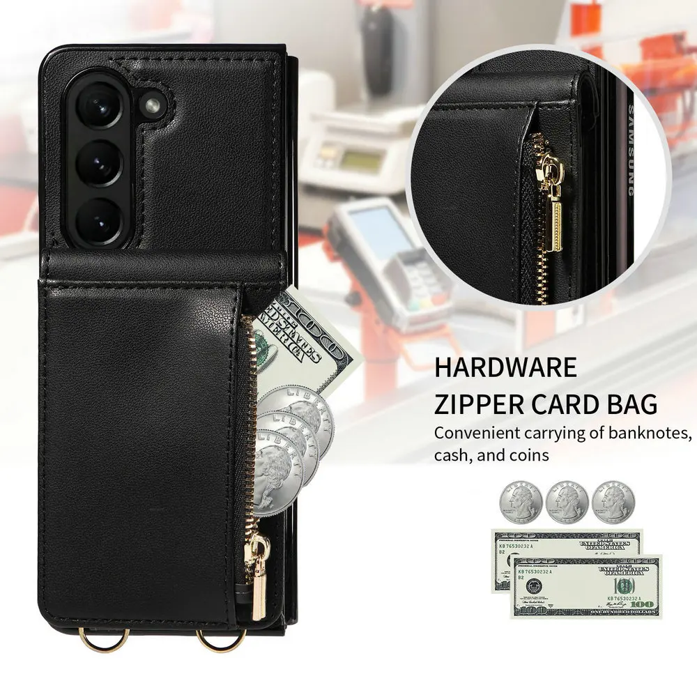 ZFold 5 2023 Zipper Wallet Card Coque for Samsung Z Fold5 Back Case RFID Funda Samsung Galaxy Z Fold 5 Leather Crossbody Cover