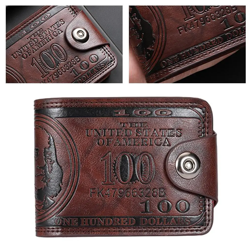 Men's Wallets with 100 US Dollar Pattern Hasp Male Leather Wallet with Zipper Card Holder Coin Pocket Purse Cartera Hombre - 5