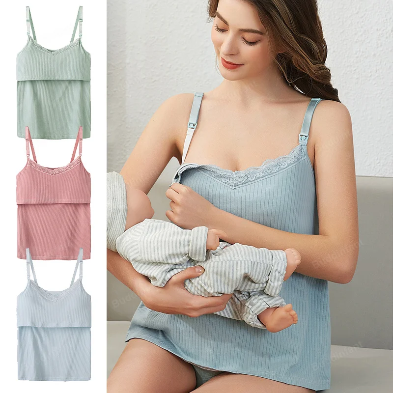 Maternity Clothes Nursing Top Sleeveless Camisole Breastfeeding Clothes Pregnant Women Wireless Camis Tank Top Nursing Vest Lace