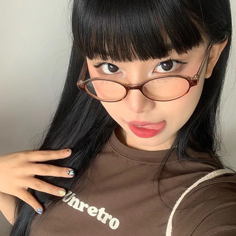 

Retro Y2K Oval Glasses Women Girls Red Green Frame Glass Eyewear Decorative Computer Anti-blue Eyeglasses with Seaside Driving