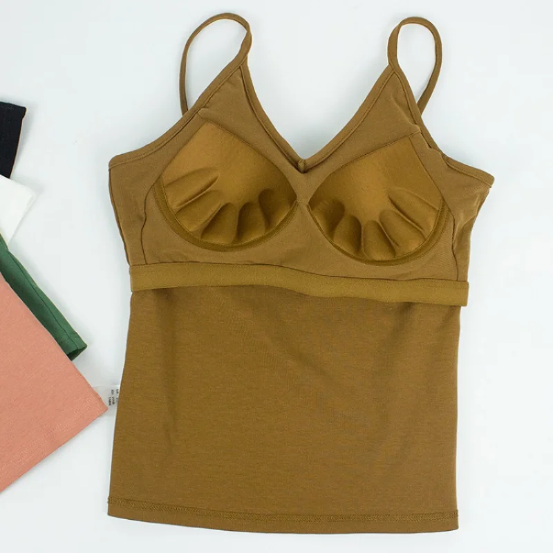 2023 Spring/Summer New Women's Cotton Belt Chest Cushion One Piece Hanging Pajama Bottom with Tank Top Ladies Home Fur Tops