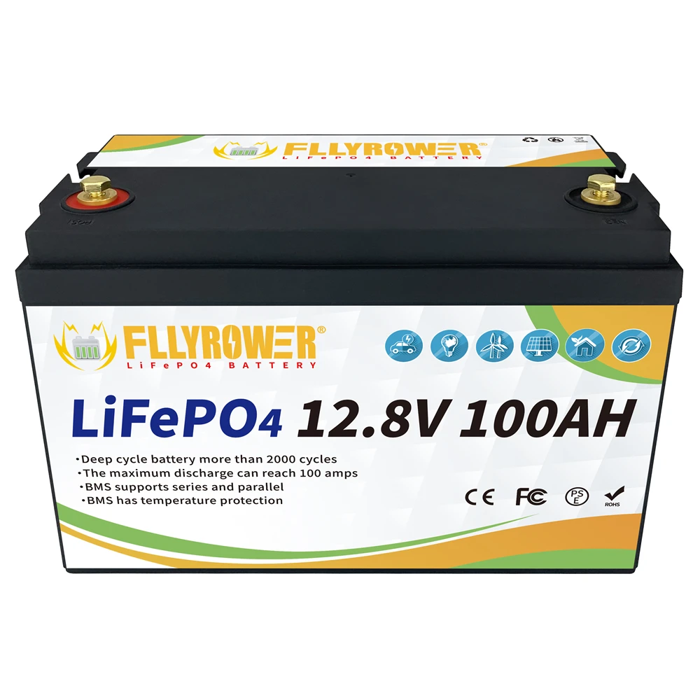 FLLYROWER Neueste 12V 100Ah LiFePO4 Lithium-Eisen Phosphat Batterie Für RV  Wohnmobile Solar Golf Carts Marine mit Ladegerät