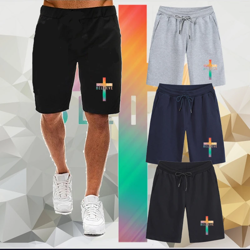 

Summer Men's Gym Shorts Colorful Cross Print Designer Boardshorts Breathable Male Comfortable Fitness Mens Bodybuilding Shorts