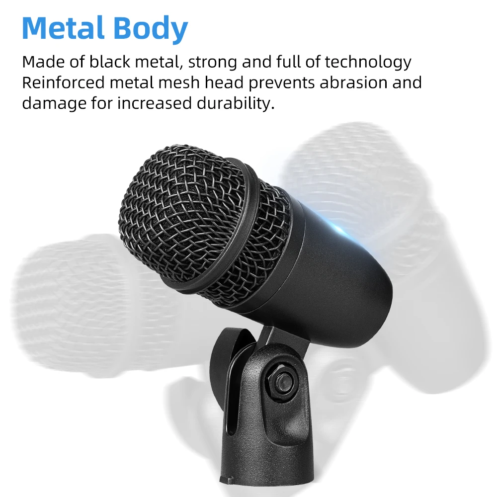 5コアドラムマイクキット 9ピース 有線フルメタルダイナミック有線ドラムマイクセット キックバストムスネア付き + キャリングシルバーケース スポンジスレッド 5コアドラムマイクキット 9ピース 有線フルメタルダイナミック有線