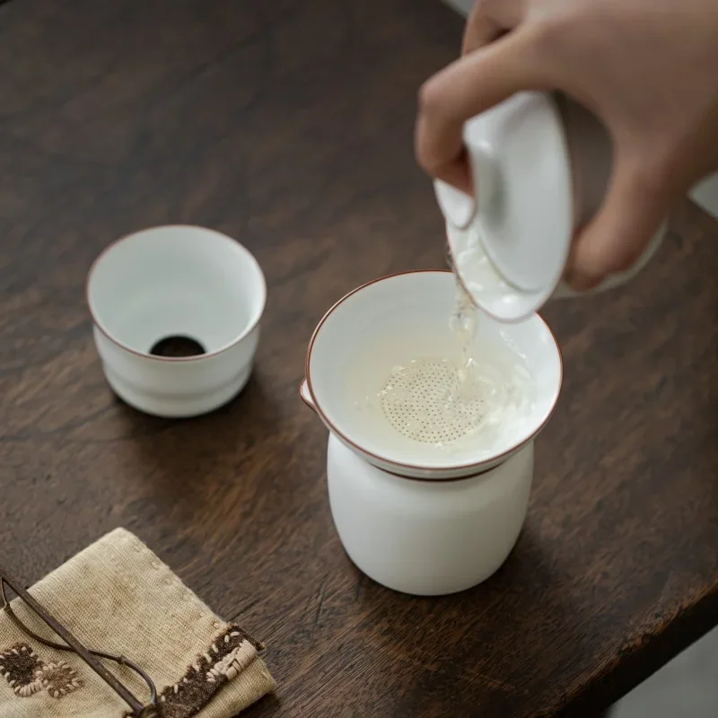 Matte Finish Fat White Integrated Tea Filter Ceramic Tea Strainer Fine Carved Ceramic Hole Filter Screen Ceremony Accessory