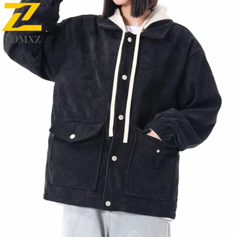 COMXZ 2025 New Unisex Corduroy Cotton Baseball Jacket Academy-Style Winter Coat Thickened Warm Versatile Solid Color windbreaker