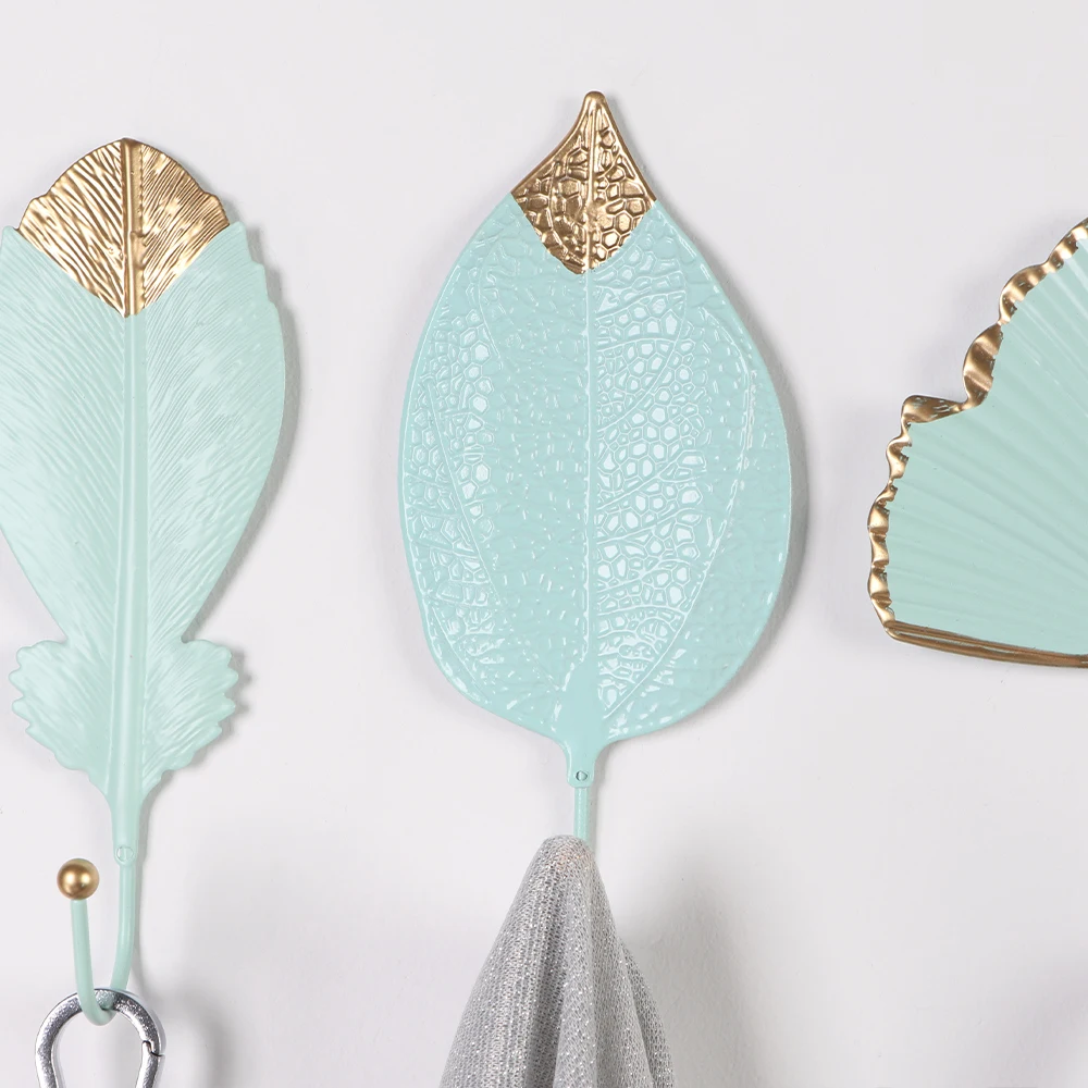 Wrought Iron Leaf Shape Wall Hanger Hook for Home Decoration