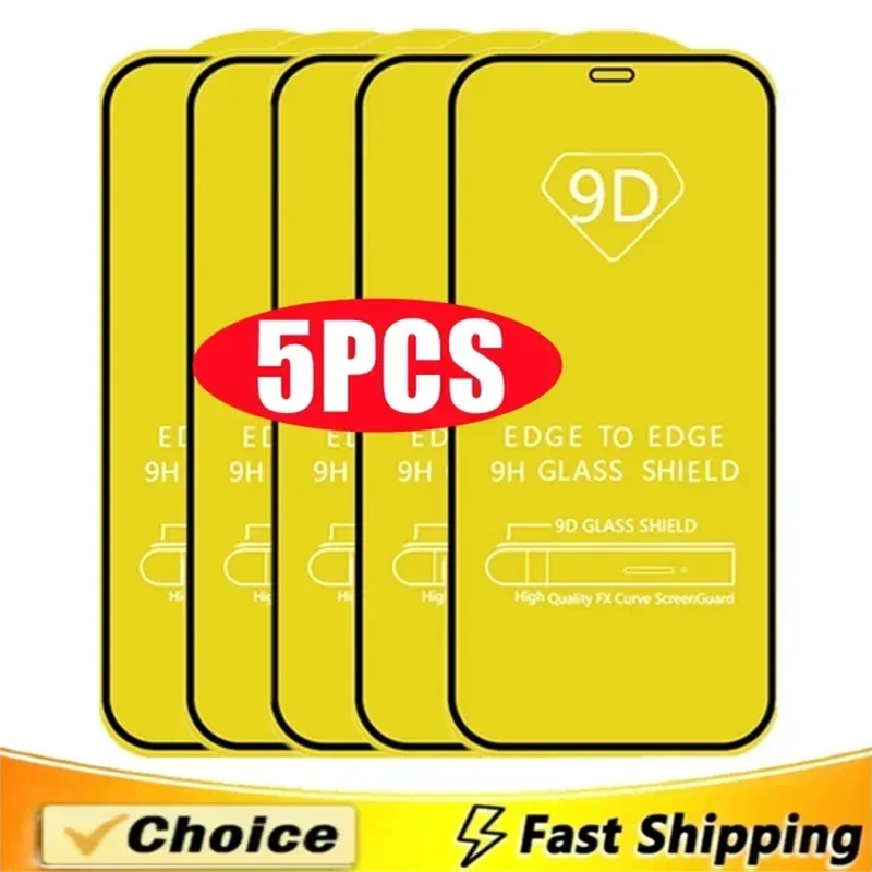Premium 9D Tempered Glass Screen Protector - Pack of 5