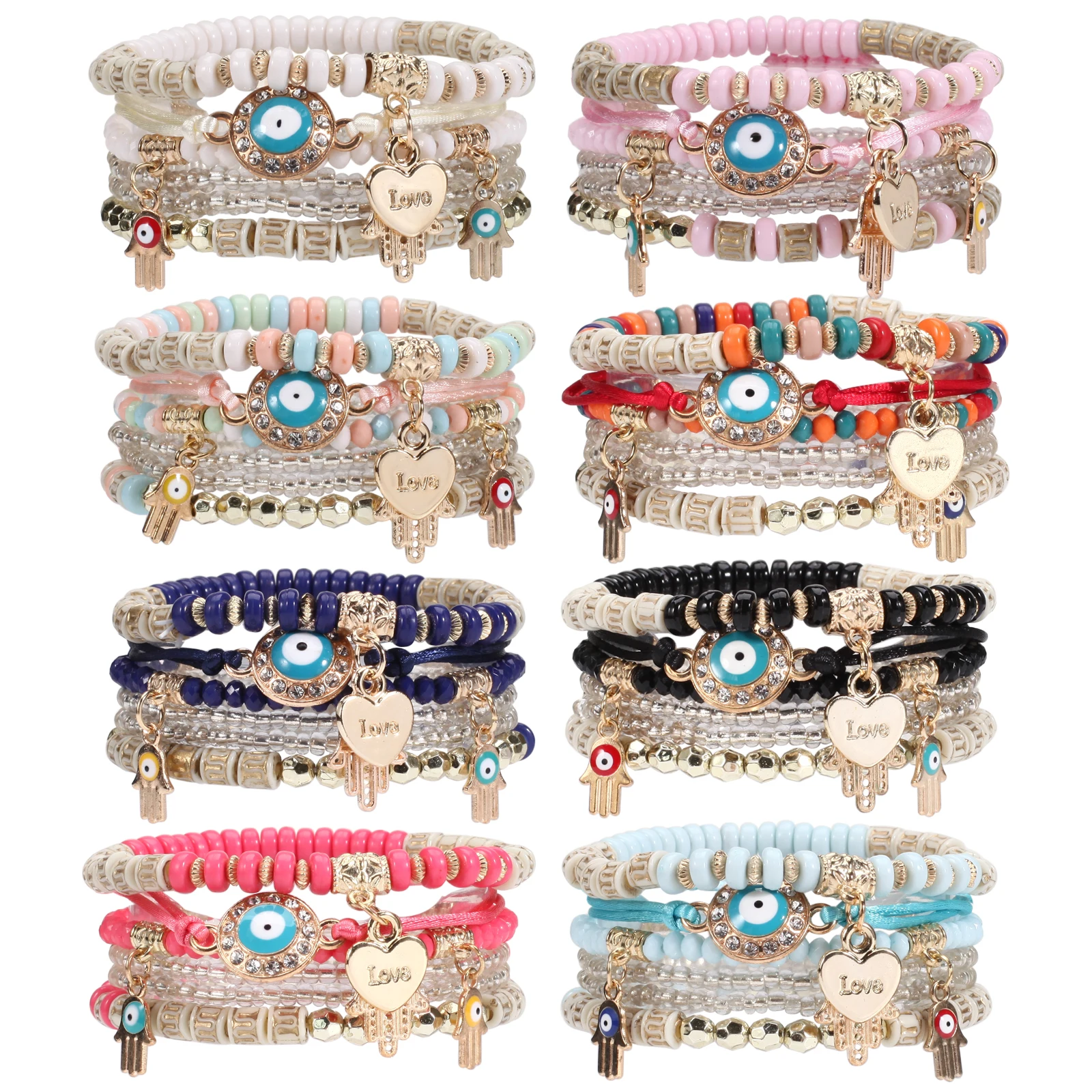 StackableBigEyeBraceletsforWomenBohemianEvilMultilayerStretch