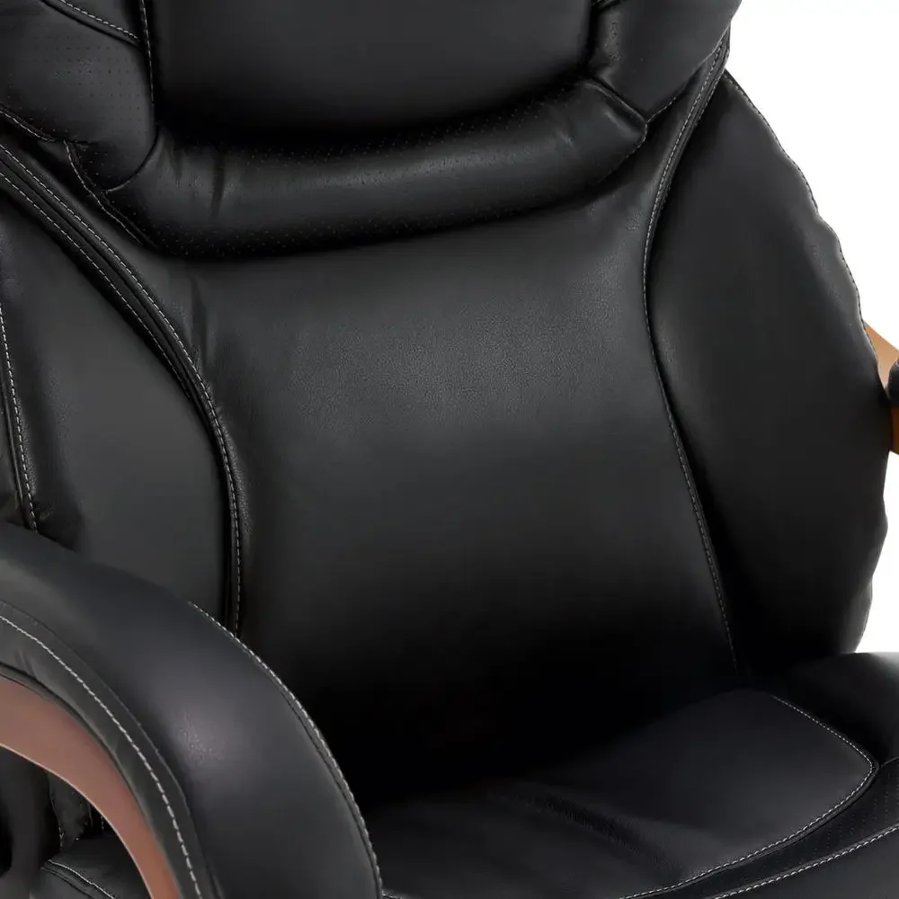 Executive Office Chair Wood Accents High Back Ergonomic Lumbar Support Adjustable Bonded Leather 5