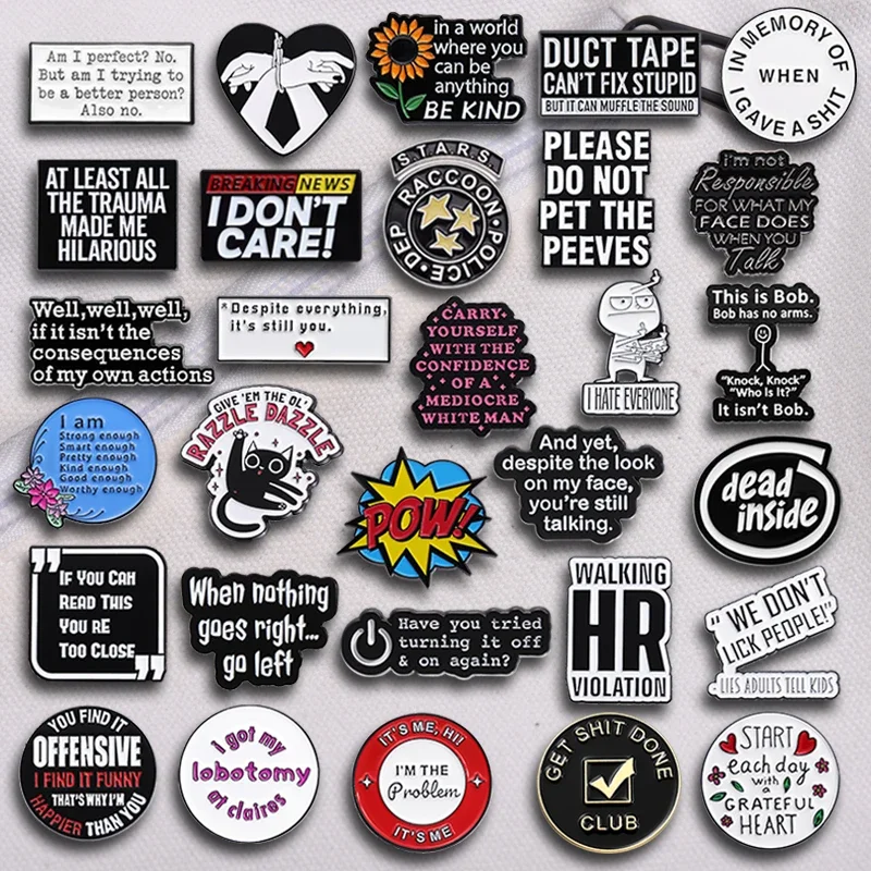 Funny Quotes Saying Enamel Pins Custom Start Each Day Grateful Heart WALKING HR VIOLATION Brooch Lapel Badge Jewelry Wholesale