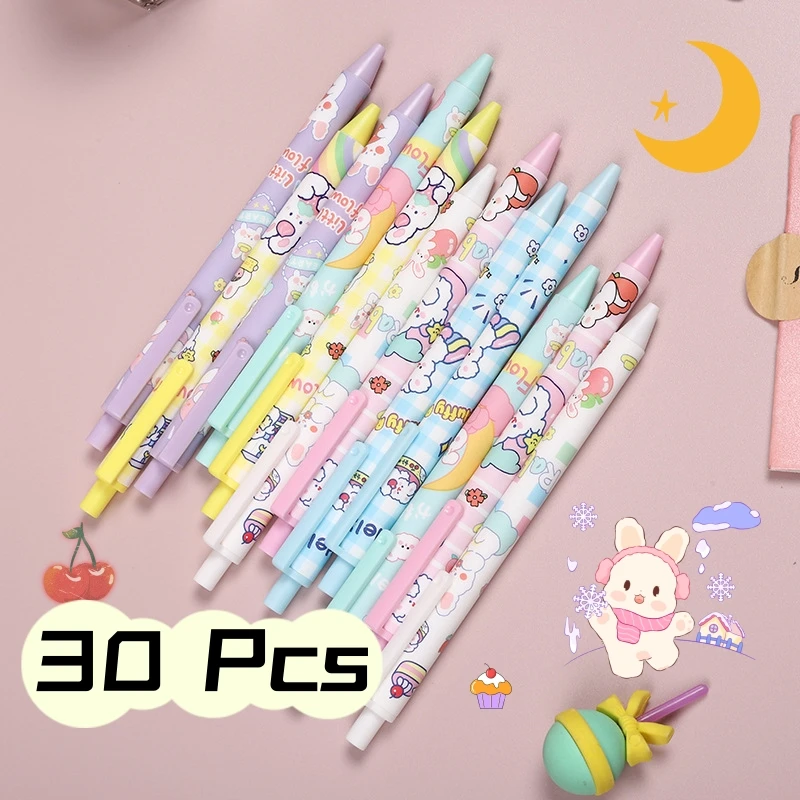 

30Pcs/Lot Kawaii Cloud Rabbit Press Neutral Pen Cute Cartoon Bunny Gel Pen 0.5mm Black Ink Writing Office Kids School Stationery